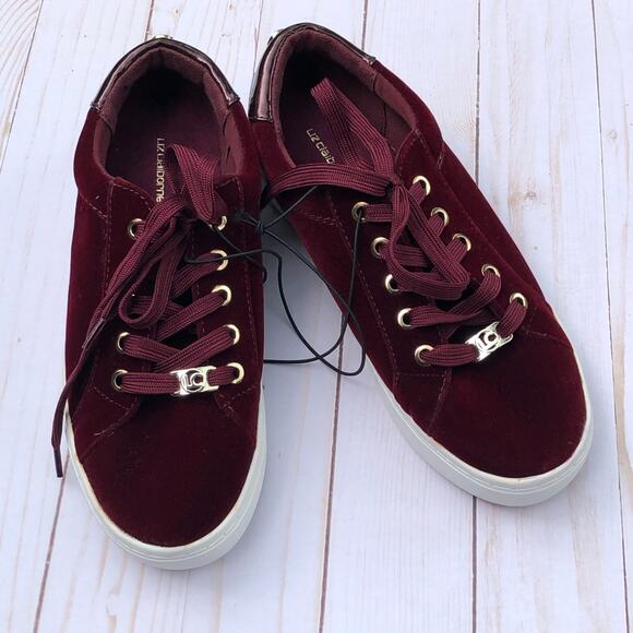 Liz Claiborne Womens Dark Red Velvet  Lace Up Sneakers Size 7 - Picture 1 of 8
